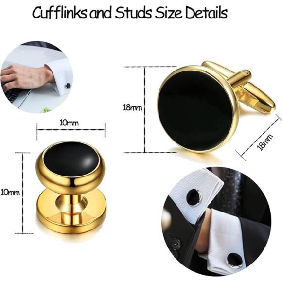 Cuff Links Mens Stainless Steel Cuff Links&Studs Set GoldBlack Cufflinks for Men - Picture 3 of 8